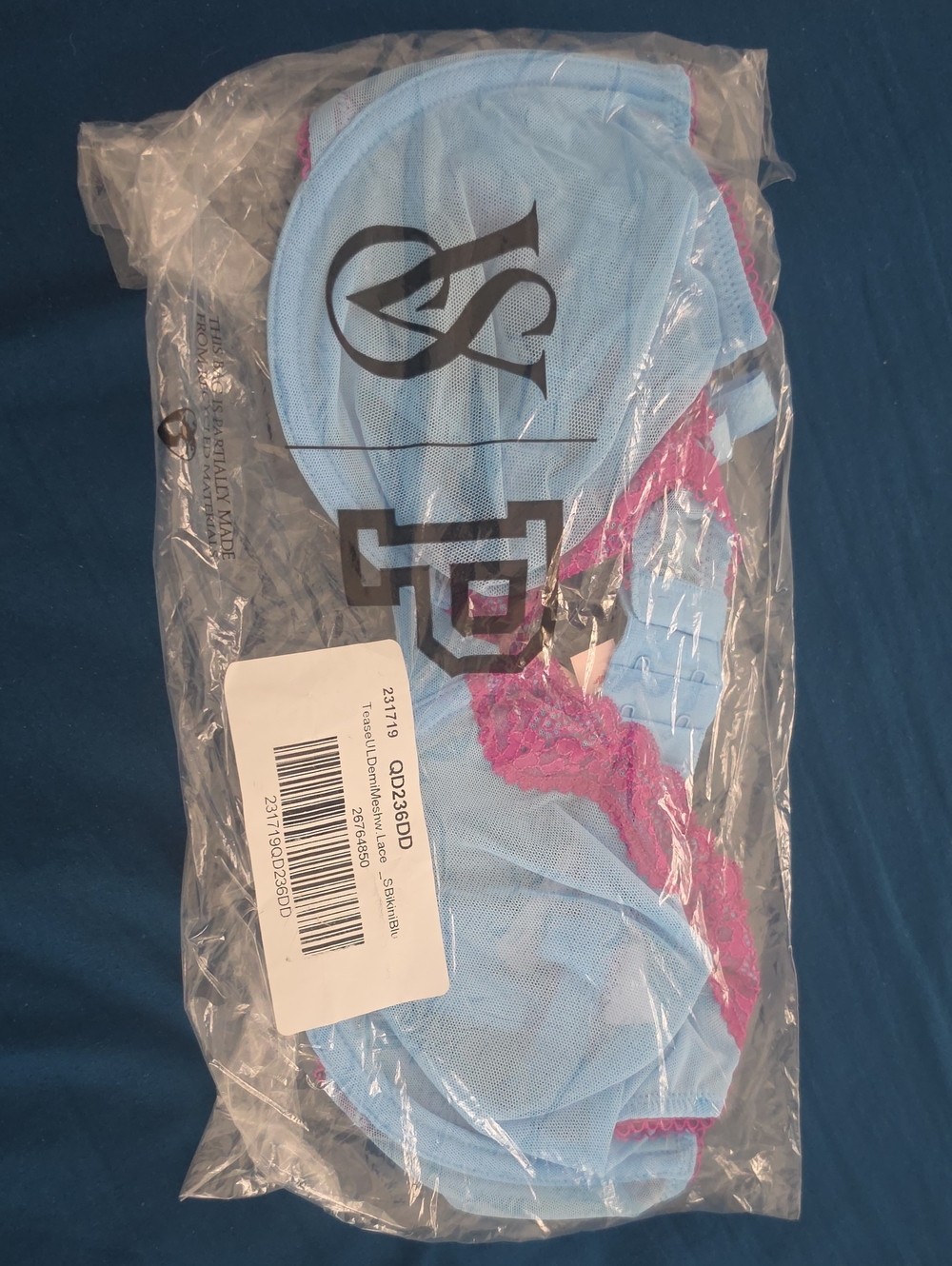 Victoria's Secret Light Blue Bra with Pink Lace Trim